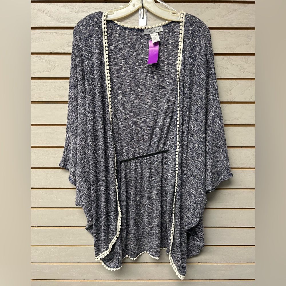 Janette Plus Navy and Cream Knit Cardigan